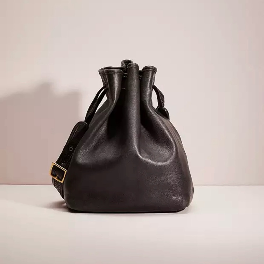 VINTAGE COACH Legacy Black Leather Drawstring Bag